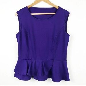 Purple Peplum Sleeveless Top Stretch Fitted Ruffle Hem Casual Chic
